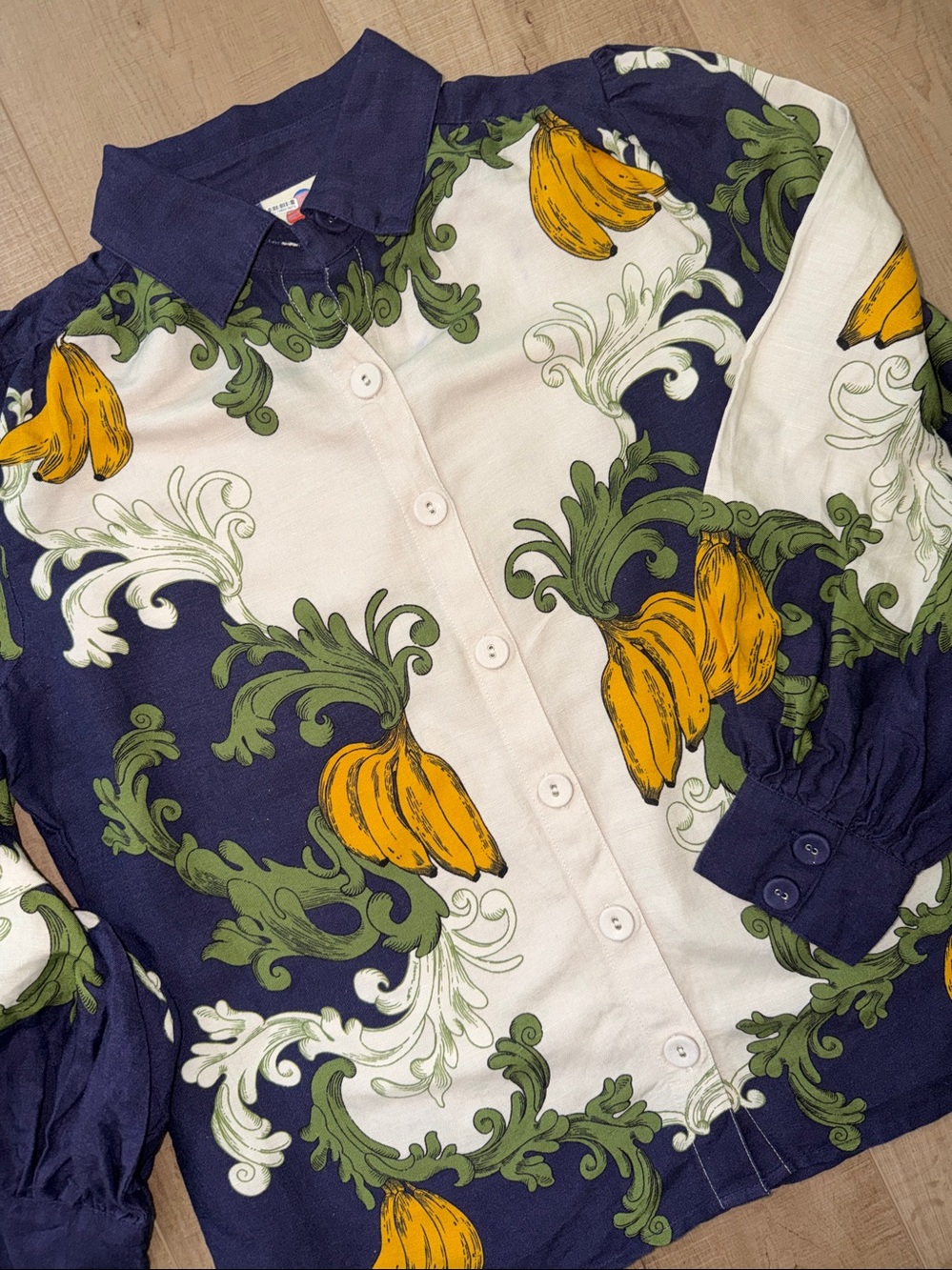 Farm Rio x Anthropologie Puff-Sleeve Printed Buttondown Blouse -SMALL - Picture 4 of 11